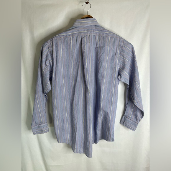 Vintage Overton Shirtmaker USA Button Down Blue/Yellow Striped Shirt Sz 15.5-33 - Picture 3 of 6
